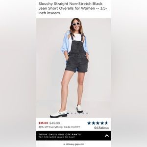 Old navy Slouchy Straight Black Jean Short Overalls